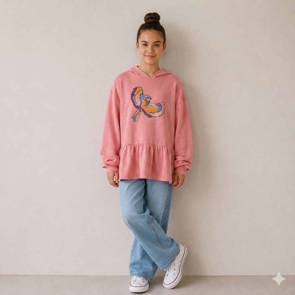 Buffalo by David Bitton Girls Hoodie Bird Graphic Casual Pink Size XL